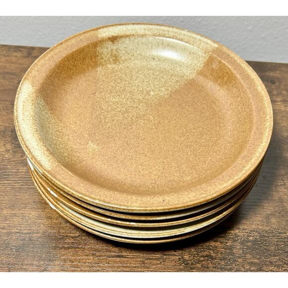 Vintage Iron Mountain Stoneware 8” Salad Dessert Plates White Top Roan Set Of 5 - Picture 1 of 13